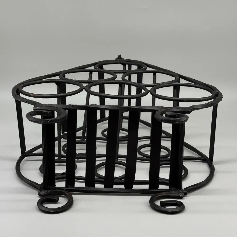 Wrought Iron 6 Bottle Tabletop Wine Rack Rustic Home Decor Storage With Handle